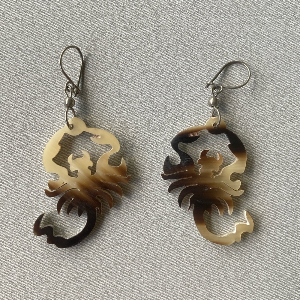 Carved Buffalo‎ Horn Scorpion Earrings